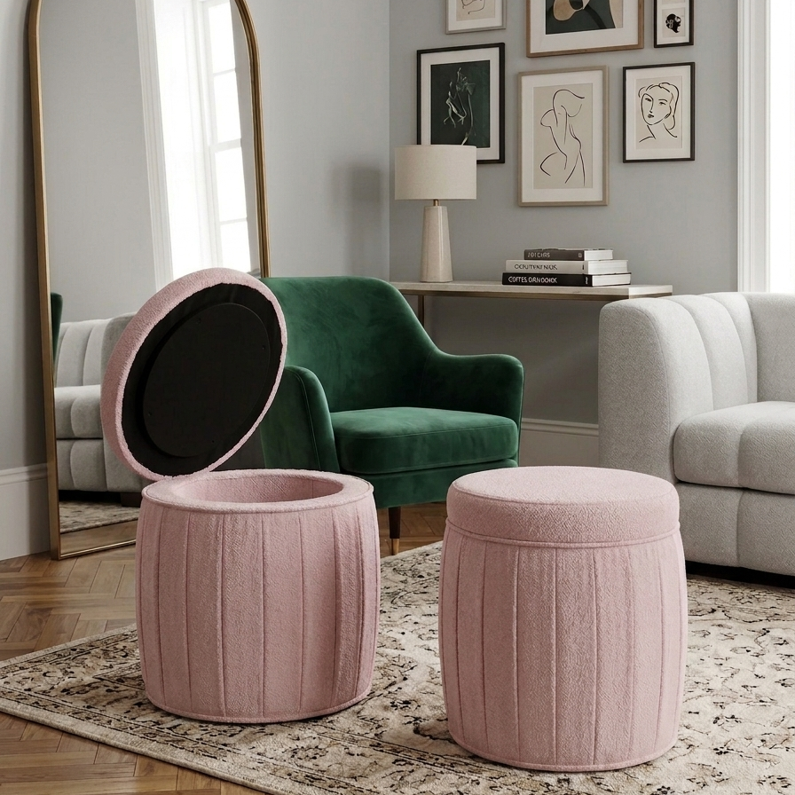 puff circular baul rosa