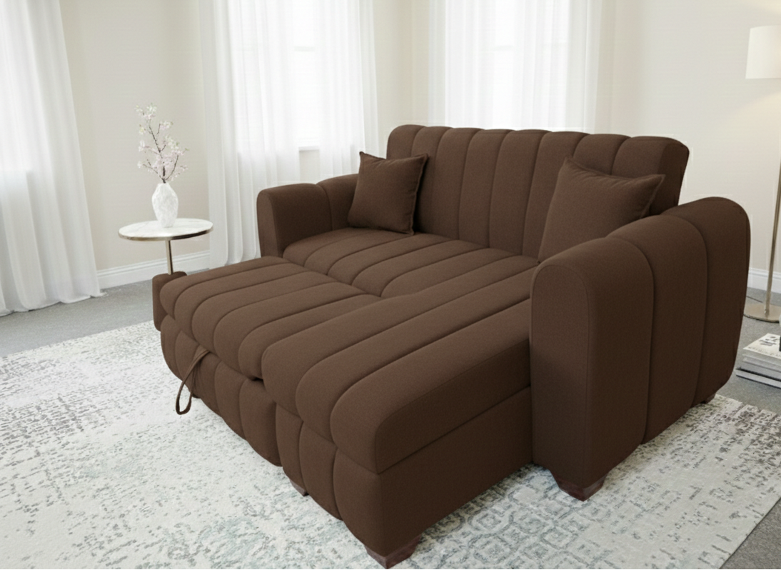 sofá cama baúl marrón